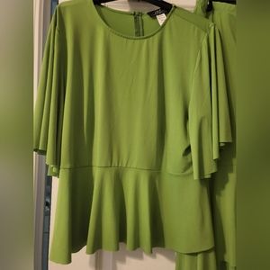 NWOT Luxurious Green Soft Feminine Top and Skirt Set